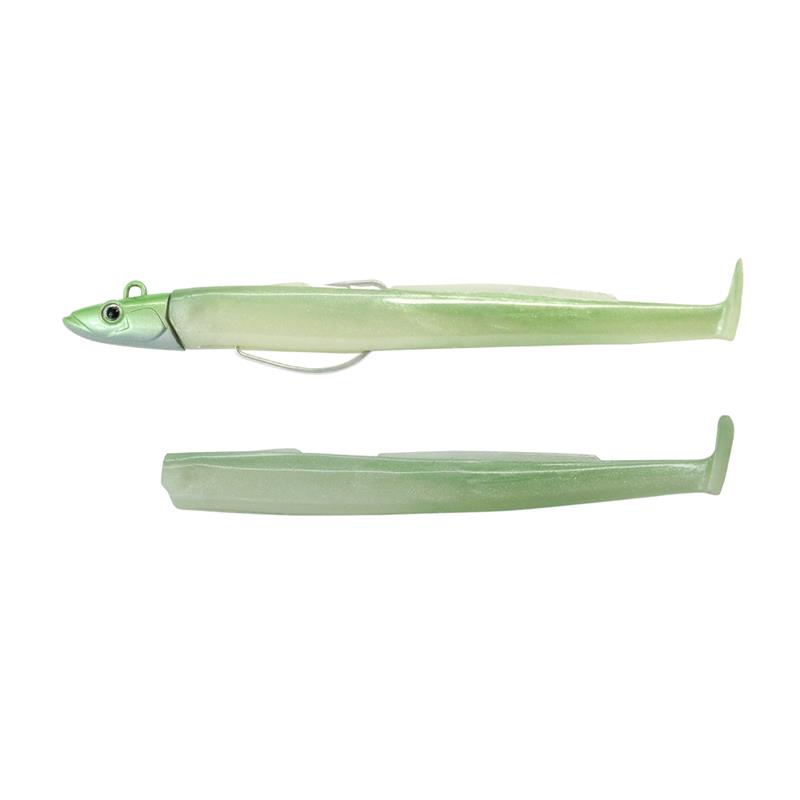esca artificiale siliconica con testina piombata fiiish black eel combo shore 8 gr pearl green